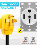 NEMA 14-50P plug and compatible outlet for RV Distribution Adapter 50 Amp To 20 Amp 110V NEMA 14 50P To Four 5 20R And 15R RV.
