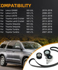 Beefed-Up Serpentine Belt Tensioner Kit With Idler Pulley And V Ribbed Belt for Toyota and Lexus SUVs compatibility chart