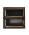 Recessed Wall Mounted Toilet Paper Holder In Oil Rubbed Bronze Heavy Duty Metal Roll Holder With Rear Mounting Bracket Easy Installation All Metal Construction For Durable Bathroom Use, front view.