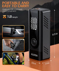 Black Portable Tire Inflator Air Compressor With Digital Pressure Gauge, 180 PSI, 3X Faster Inflation, compact design.