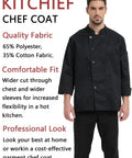 Straight Fire Kickass Chef Coat Black Long Sleeve Kitchen Workwear Breathable Restaurant Uniform For Culinary Crews worn by a male model