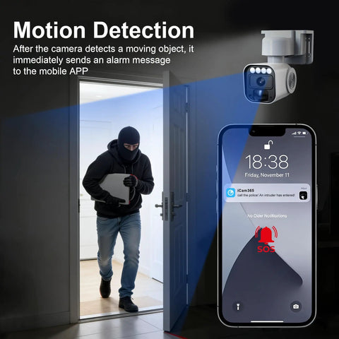 4G LTE Solar Security Camera Wireless Outdoor With Built In SIM Card IP65 Rated 360 Degree Live View Two Way Audio No WiFi Required Plug And Play Off Grid Surveillance Built To Survive Any Condition You Throw At It, motion detection setup with intruder alert.