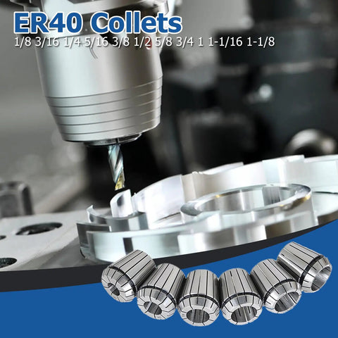 12Pcs ER40 Collets Set With Common Size Range From 1/8 To 1-1/8 Inch shown with CNC machine.