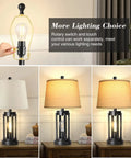 Set Of Two Modern Black Table Lamps With USB Ports And AC Outlet And 3 Way Dimmable Farmhouse Touch Lamps, lighting options shown.