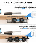 Installation options for Slide Out Under Desk Storage Drawer Metal Cable Management Tray With Self Adhesive Mount No Drill Needed