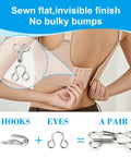 Top Shelf 100 Pair Metal Hook And Eye Fasteners With Hidden Sewing Closures In Black And Silver Rustproof garment closures demonstrated on a bra.