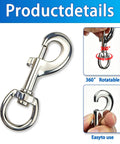 3.2 Inch Swivel Snap Hooks 2 Pack Stainless Steel Trigger Clips, showing close-up of 360-degree rotation feature.