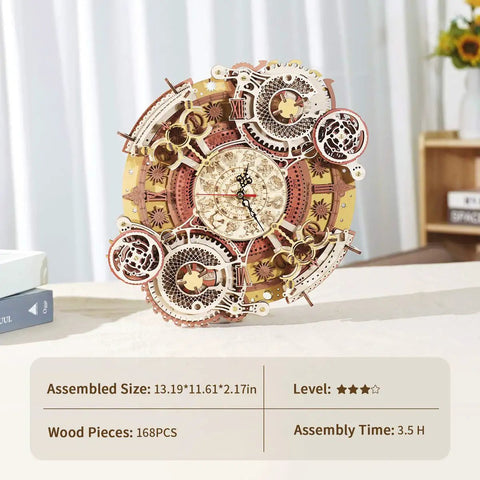 DIY 3D Wooden Puzzle Clock Kit With 168 Pieces, Mechanical Model For Home Decor, Wall Clock With Roman Numerals, Vintage Dip Dye Finish, Quartz Movement, Awesome Gift For Teens And Adults, Easy Self Assembly. Assembled size 13.19x11.61x2.17 in