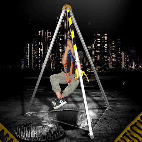 Rock Solid Heavy Duty Confined Space Tripod With 1800 Pound Rescue Winch And Self Locking Fall Arrest System For Tough Industrial Jobsites And Fire Response Teams