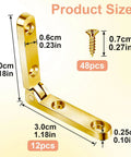Twelve Pack 90 Degree Hinges For Wooden Boxes And Jewelry Boxes With 48 Screws Gold Finish Zinc Alloy Small Box Hinge dimensions