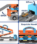 2-in-1 Foldable Race Track Truck Playset For Kids Ages 4 To 8 Transforms From Carrier To A 55 Inch Foldable Track With Dual Launchers