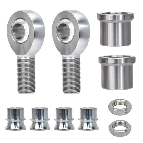 Track Day Ready Chromoly Rod End Ball Joint Featuring One Inch Bore And One One Quarter Twelve Thread Hard Chrome Finish Zero Play Steering And Suspension Linkage Kit with rod ends and tube adapters.