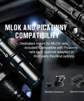 Ultra Compact Tactical Flashlight For Hunting And Outdoor Use, 1250 Lumens, 14400 Candela, 240 Meter Beam, Rechargeable Weapon Light