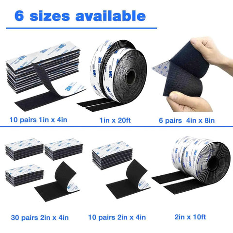 Heavy Duty Hook And Loop Tape 4x8 Inches, 6 Pairs Self Adhesive Interlocking Strips for mounting carpet rug fixation