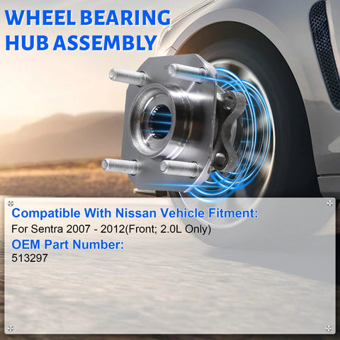 Front Wheel Bearing Hub Assembly 4 Lug For Nissan Sentra 2007 2012 Front Axle 2.0L Only Part 513297 in motion view