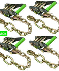 Industrial Grade Built Tough Ratchet Buckle Chain Anchor With 2 Inch Handle High Viz 4 Pack, showcasing lock chains and neon handles.