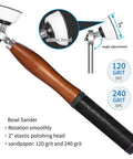Bowl sander from Carbide Wood Lathe Tool Set With Bowl Sander Six Piece 18 Inch, ergonomic beech handle with rubber grips.