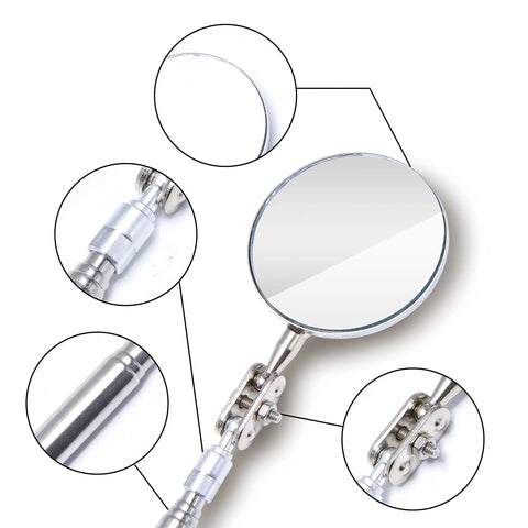 4 In 1 Telescoping Inspection Mirror Kit With LED Light Flexible Reach Magnetic Pickup And Interchangeable Round Heads