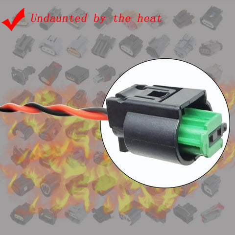 Straight Up Engine Coolant Temperature Sensor Harness Connector Plug Drop In Ready Replacement For 2011 To 2021 Chevy Cruze Sonic Buick Encore Volt with green and black connector.