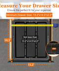 Top view of Beefy Expandable Large Silverware Drawer Organizer for Kitchen Drawers, measuring 13.2x14.5x2.2 inches, black plastic