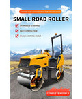 Heavy Duty 800kg Hydraulic Double Drum Vibratory Road Roller Crushes Pavement Repair Jobs With Rock Solid Asphalt Surface Leveling Gear Built Tough For Crews On A Tight Schedule, yellow small road roller on a construction site.