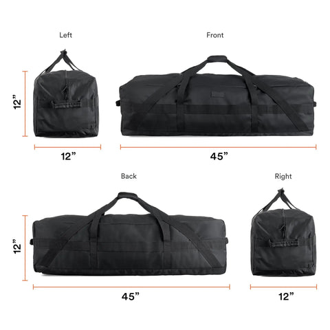 106L Beast Mode Heavy Duty Extra Large Duffle Bag With Upgraded Zipper Water Resistant Travel Gear 45x12x12 inches dimensions