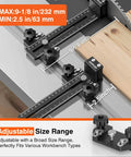 Thin Rip Jig For Table Saw With Dual Bearing Safety Rollers For Repetitive Narrow Strip Cuts Fits Three Eighths By Three Quarters Inch T Slot And One Quarter By Three Eighths Inch T Slot Works With Table Saw Band Saw And Router Table Delivers Smooth Feeds, adjustable size range view