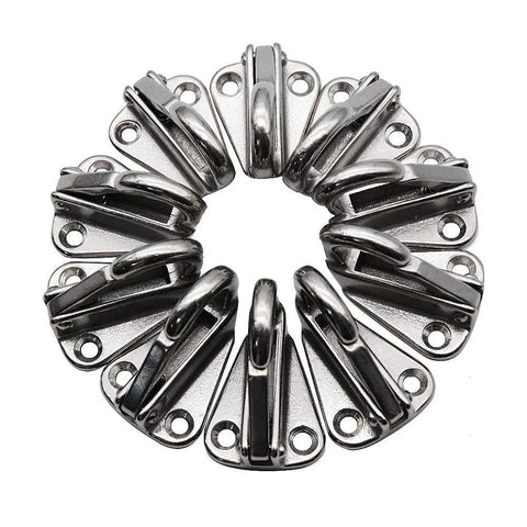 Spring Snap Attach Rope Hook in 316 Stainless Steel for Fender Points and Mooring, arranged in a circle, polished finish, 4 Pack.