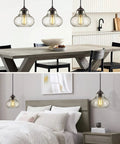 8 Inch Seeded Bubble Glass Pendant Light Fixture with Hand Blown Shade above dining table and bedside for rustic modern decor.