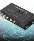 Compact A V To RF Modulator With Adjustable Audio Level And Optional Channel PAL Compatible front view