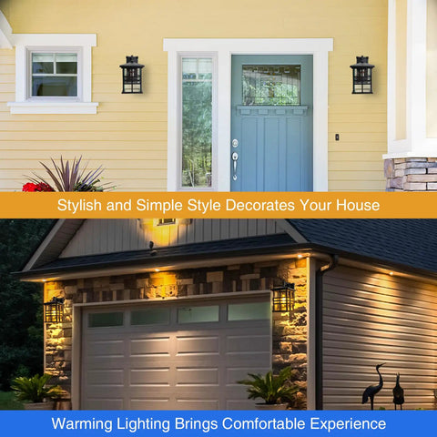 Weatherproof Outdoor Wall Sconce Lantern, 1 Light Black Exterior Fixture with Seeded Glass on house facade and garage