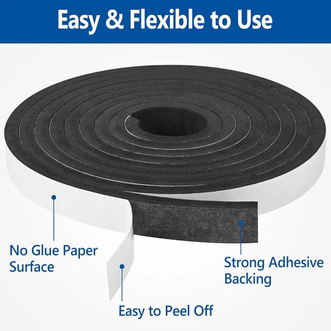 High Density Self Adhesive Foam Tape Weather Stripping One Half By One Quarter Inch X Forty Two Feet Two Rolls neoprene roll with strong adhesive backing.