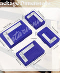 Front view of blue plastic cases containing machinist squares (2, 3, 4, 6 in) with steel L-type rulers for woodworking