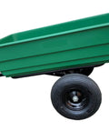 Side view of Dumping Lawn And Garden Utility Trailer With 6.5 Cubic Foot Poly Tray, 600 Lb Load, Tow Behind Mowers Or Equipment