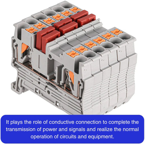 20 Pack 2 Pole DIN Rail Terminal Block Jumpers for DK2.5N and DK2.5N-BL, Press Fit DSS2.5N-02P Compatible, installed view