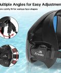 Close-up of black snorkel mask adjustment strap, Adult Snorkel Diving Mask With Nose Cover For Men Women Teens Anti Fog Waterproof