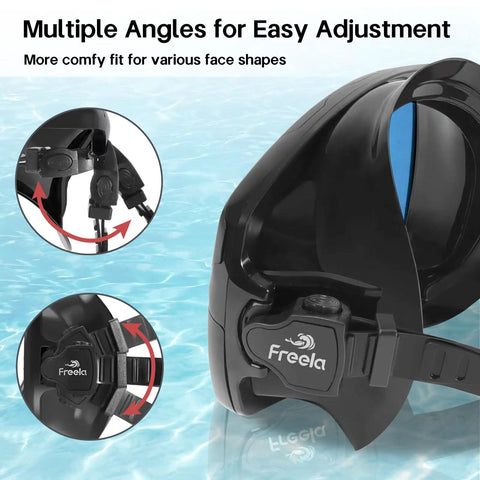 Close-up of black snorkel mask adjustment strap, Adult Snorkel Diving Mask With Nose Cover For Men Women Teens Anti Fog Waterproof