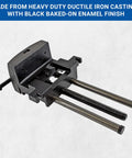 7 Inch Heavy Duty Woodworking Vise with ductile iron body, black enamel finish, showing replaceable bronze nut and clamp design.