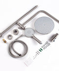 J350 BN Brushed Nickel Retrofit Shower System With 3 Function Handheld Showerhead Kit showing components and fixtures.