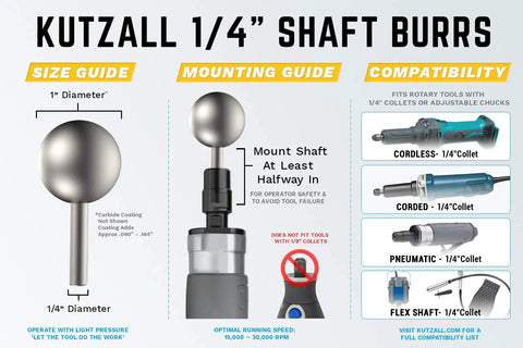 Sphere Rotary Burr For Wood Carving One Quarter Inch Shaft Pro Grade Fast Material Removal Smooth Control For Bosch DeWalt Milwaukee Tools Abrasive Tungsten Carbide Coating One Inch Head Diameter S-1G