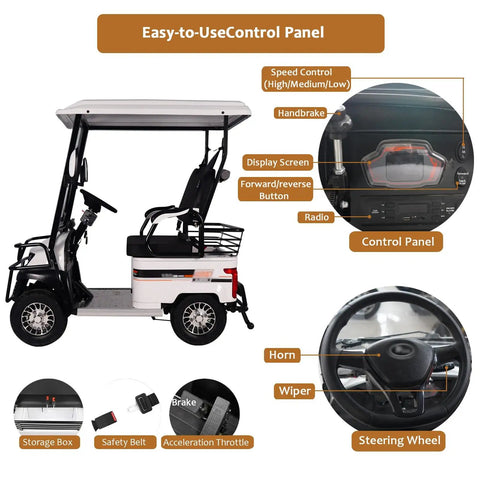 Kick Back And Roll With This Hella Durable Electric Golf Cart Featuring A Robust 800 Watt Motor Control panel and steering features.
