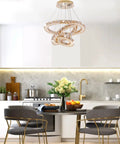 Dope Crystal Ring LED Pendant Light With Adjustable Stainless Steel Ceiling Fixture in modern kitchen setting