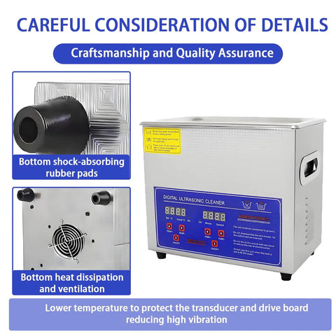 Kick It Clean With This Badass 4.5L Professional Ultrasonic Cleaner Features shock-absorbing pads and heat dissipation system.