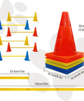 Dog Agility Jump Set With Adjustable Hurdles And Cones For Indoor Outdoor Training, colorful cones and bars dimensions.