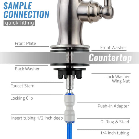 Cross-section view of Heavy Duty Brushed Nickel RO Drinking Water Faucet for Under Sink Filtration Systems 360 Degree Swivel design.