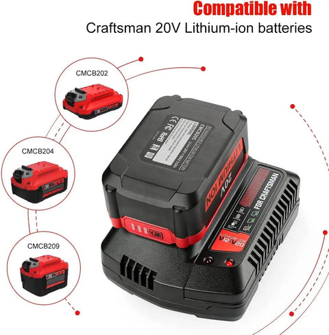 V20 Battery Charger Replacement for Craftsman 20V Max Li Ion Batteries CMCB201 CMCB202 compatible with CMCB204 CMCB209