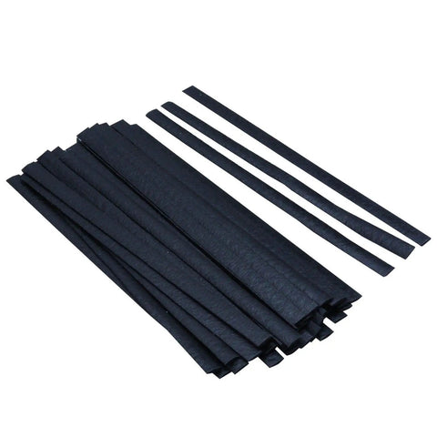 Plastic Welding Kit With Welder Rods Reinforcing Mesh Hot Iron Stand And Wire Brush For Bumper Repair Kayak ATV Dash And More Portable 80 Watt Tool For DIY And Professional Plastic Surface Repair showing black plastic welding rods grouped and separated.