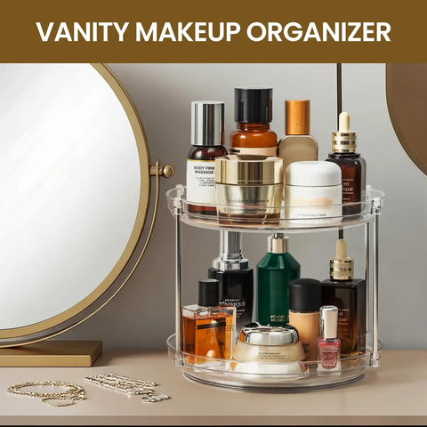 Two Tier Non Skid Acrylic Lazy Susan Turntable Organizer Rotating Spice Rack Spinning Tray For Kitchen Pantry Countertop 9.25 Inch on vanity