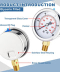 Saysurey glycerin-filled pressure gauge, 2.5-inch dial, 0-100 psi, stainless steel housing