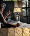 7-Inch LCD Digital Microscope With 1200X Magnification, 1080P Video, Coin Microscope, Metal Stand, 12MP Ultra-Precise Focusing Camera, 8 LED Fill Lights, Windows and Mac Compatible, Ideal for Curious Adults and Hobbyists Who Want Dope Detail. Man examining coin